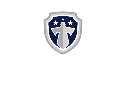 stars with sword in shield security logo