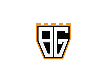letter B and G in battlement construction logo