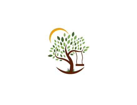 tree with swing and sun nature logo