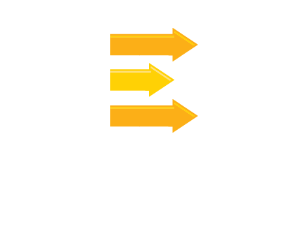 Letter E shaped is formed by three arrows logo