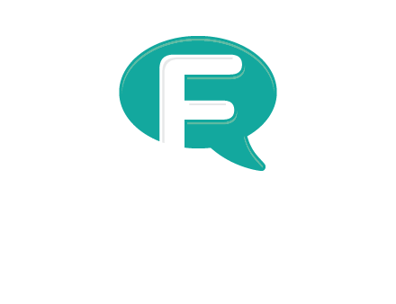 letter f inside the speech bubble logo