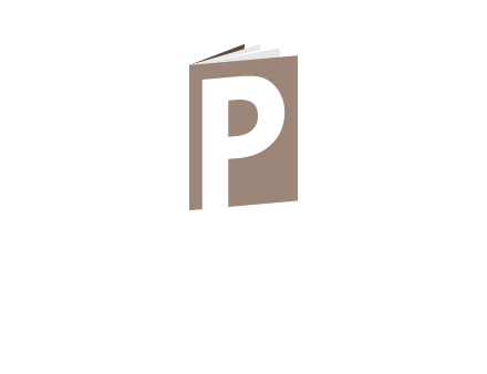 Letter p in front of book logo