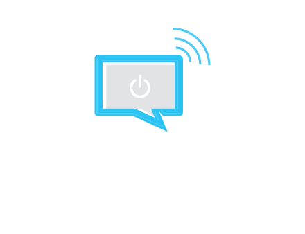 computer screen and chat bubble with waves logo