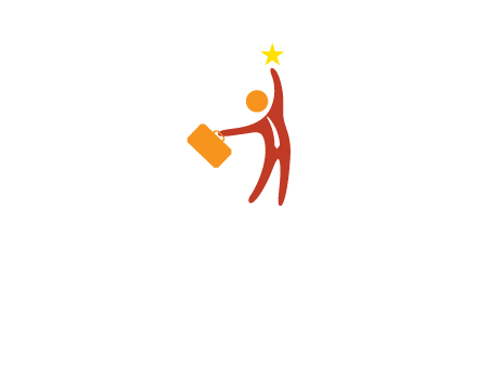 happy executive with star and briefcase in hand graphic