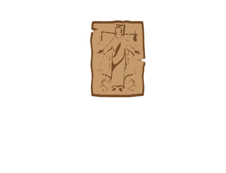 old parchment showing Jesus Christ standing in front of the cross