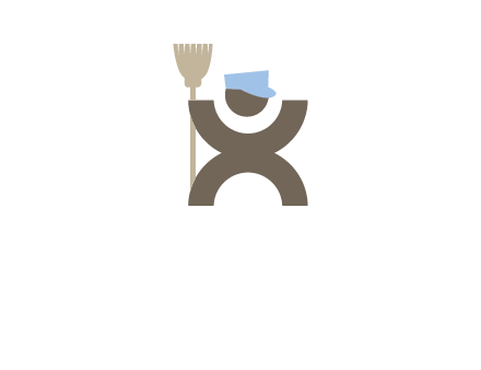 janitorial logo with a man with a broom