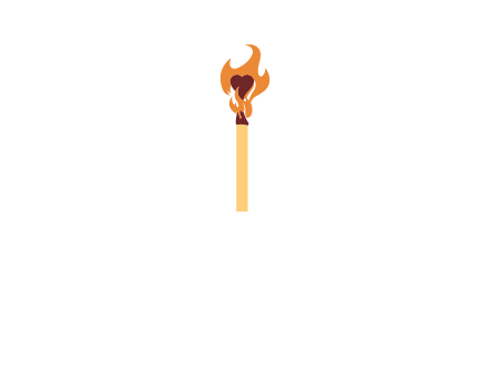 heart inside the abstract fire with match stick logo
