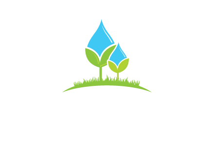 water drop merge with plant over grass logo