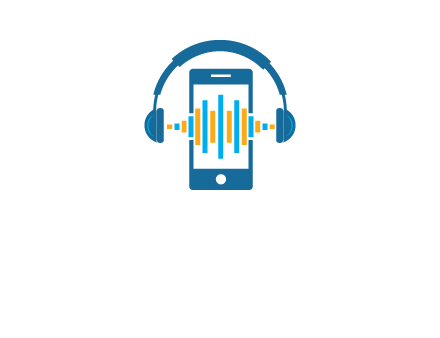 music sound waves on mobile with headphones logo