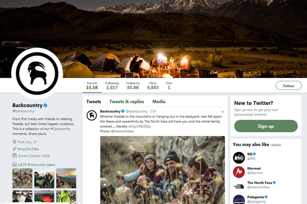 Twitter banner design of Backcountry