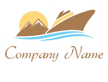 cruise ship and mountain logo