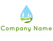 trees and field in water droplet logo