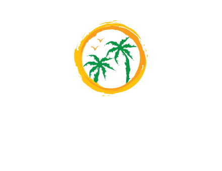 trees and birds in round travel logo