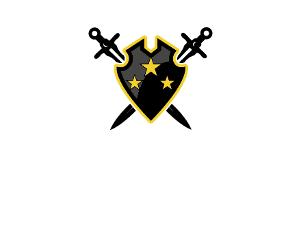 swords crossed behind shield graphic