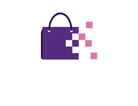 pixels coming out of a shopping bag logo