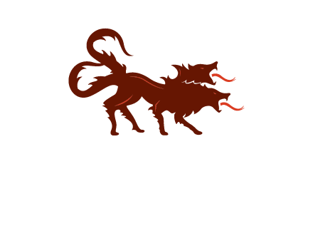 Orthrus logo with monster wolf or dog with two heads breathing fire