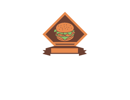 burger in rhombus with ribbon restaurant logo