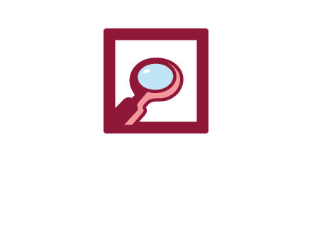 magnifying glass in square line logo icon