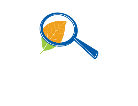 magnifying glass over leaf research logo