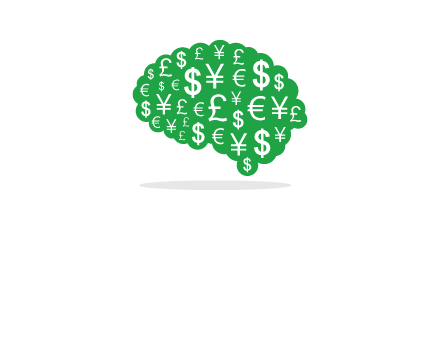 currency icons in brain shape logo