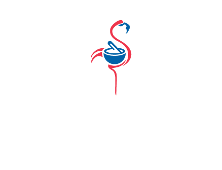 flamingo holding pestle mortar logo icon