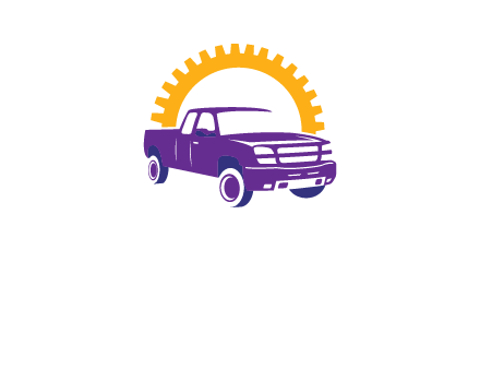 pickup truck logo with cogwheel gears icon