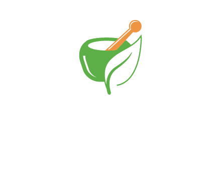 pestle and mortar with leaf pharmacy logo