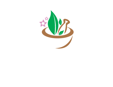 leaves flowers in pestle mortar healthcare logo