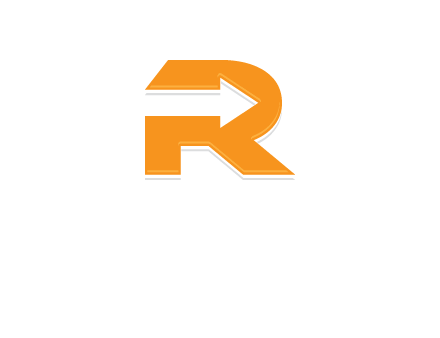 letter R with an arrow inside