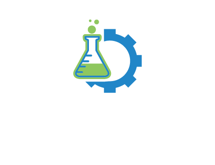 chemical flask and half gear engineering logo