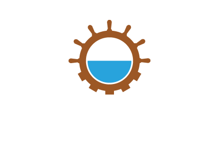 water in ship wheel and gear engineering logo icon