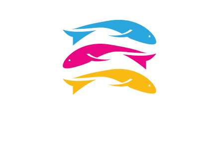 colorful fishes on top of each other printing logo