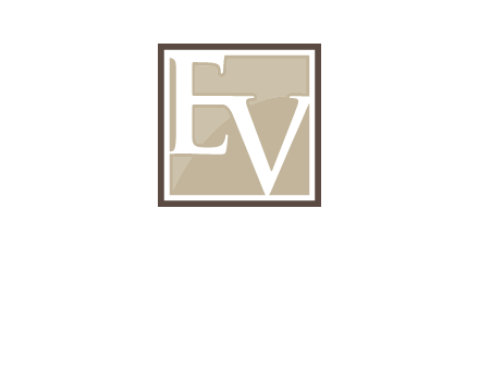 Letters EV are in square logo