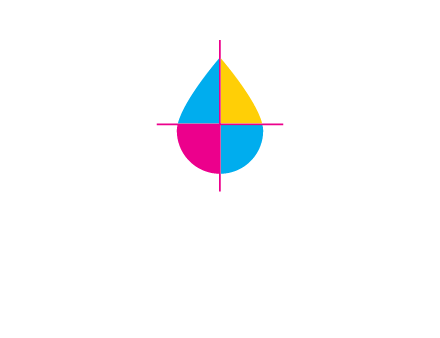 cross lines across colorful drop printing logo