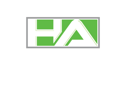 Letter H and A in a rectangle box logo