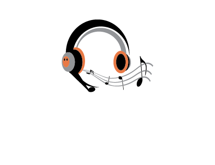 music notes flowing out of headphones entertainment logo