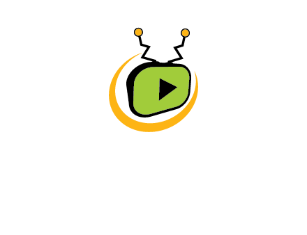 swoosh around television with antenna and play button entertainment logo