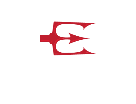 letter E incorporated with devil trident logo