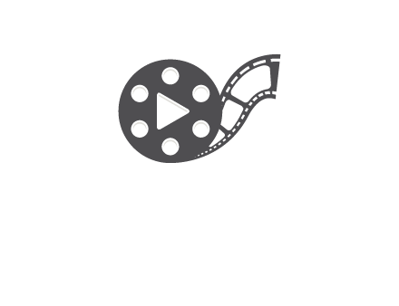 play button inside film reel logo