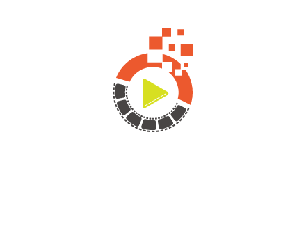 play button inside digital film reel logo