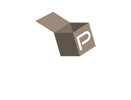 letter P with open box logo