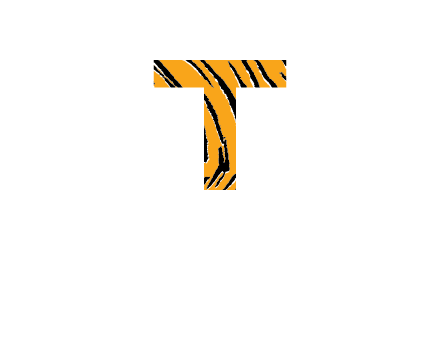 letter T with tiger pattern logo