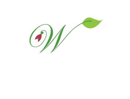 calligraphy letter W with leaf and flower logo