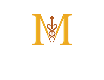 medical sign between letter M logo