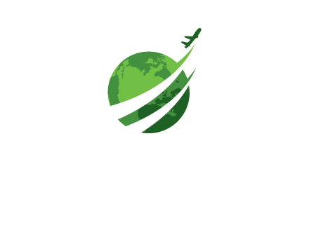 airplane going up making swoosh inside globe logo