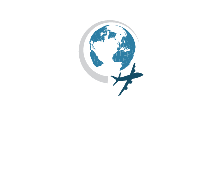 airplane making swoosh around the globe logo