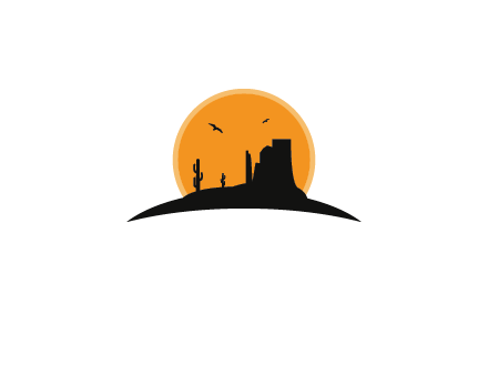 canyon silhouette with sun behind logo