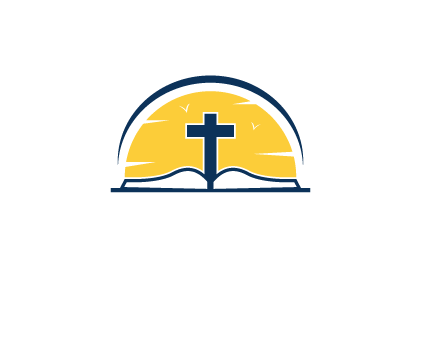 cross and bible in front of sun logo