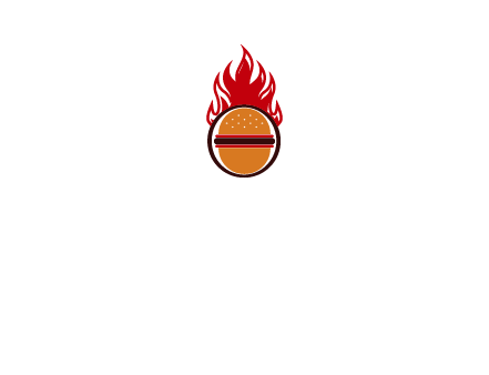 burger in front of flame logo