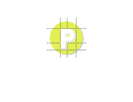 letter P inside a grid on a circular logo